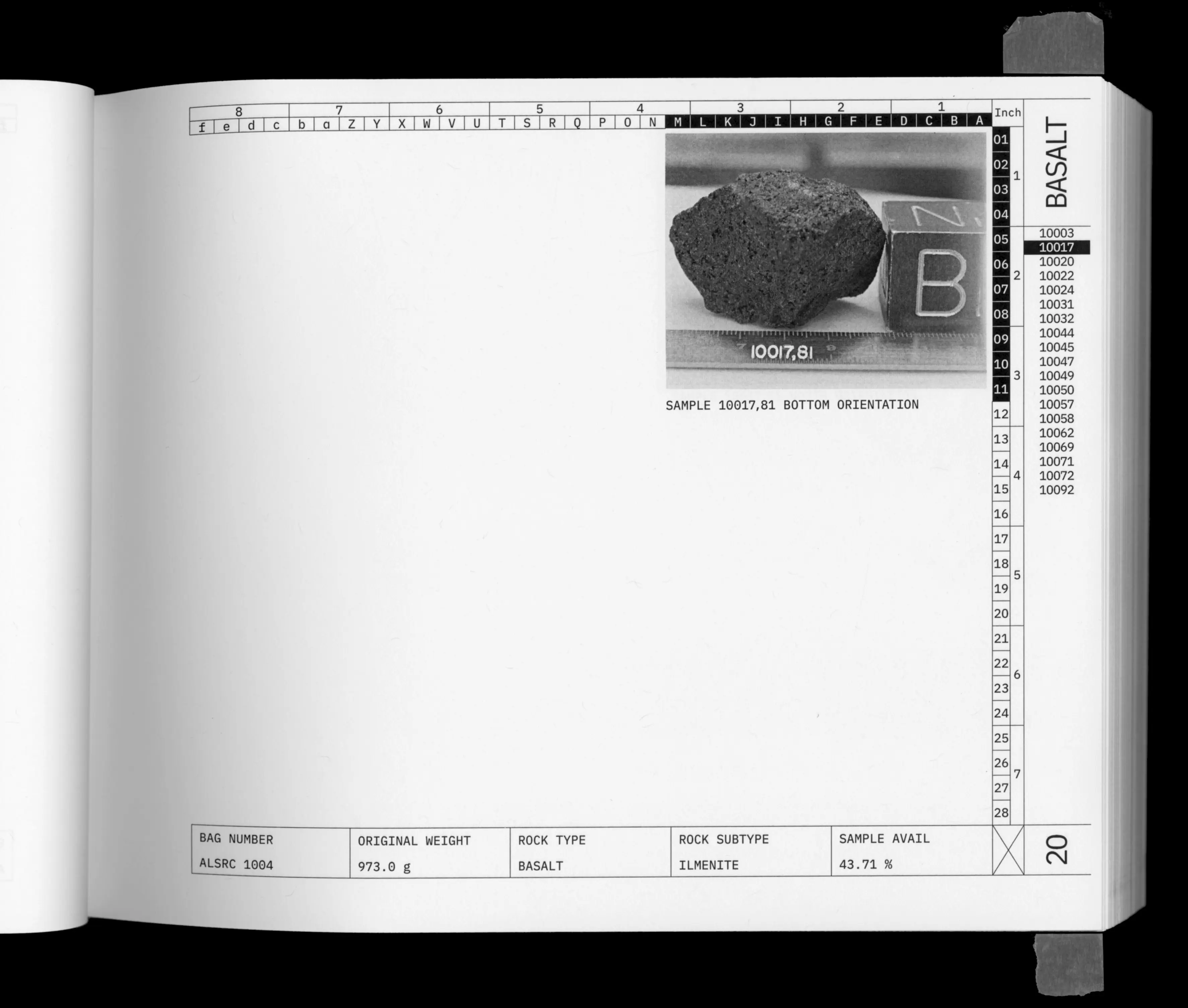 Apollo 11 Lunar Sample Catalogue page 20: basalt sample 10017,81 bottom orientation